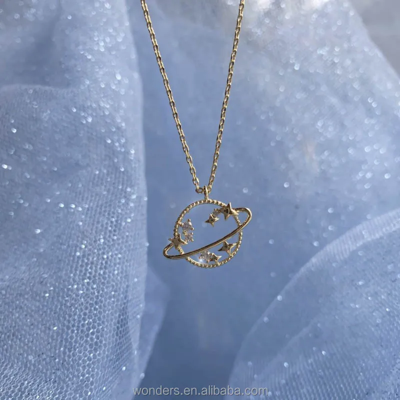 Cute Full Moon Stars Micro Inlaid Gold Necklace Female Good Luck Hot Collar Chain Necklaces Women Jewelry Accessories