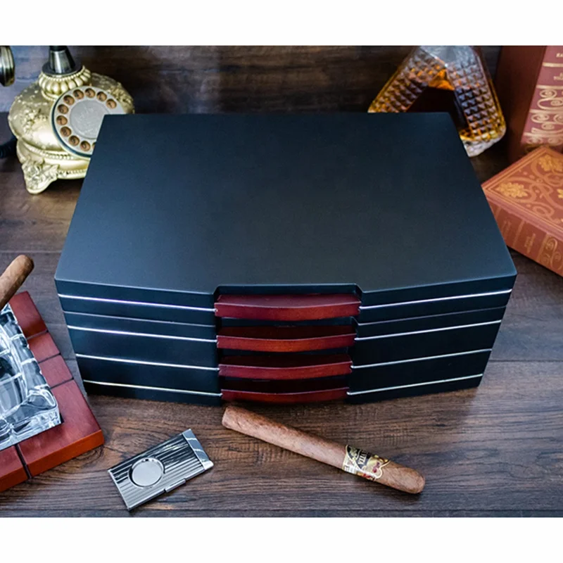 Personalized custom cigar humidor box desktop humidor cabinet with hygrometer humidifier for 100 cigars