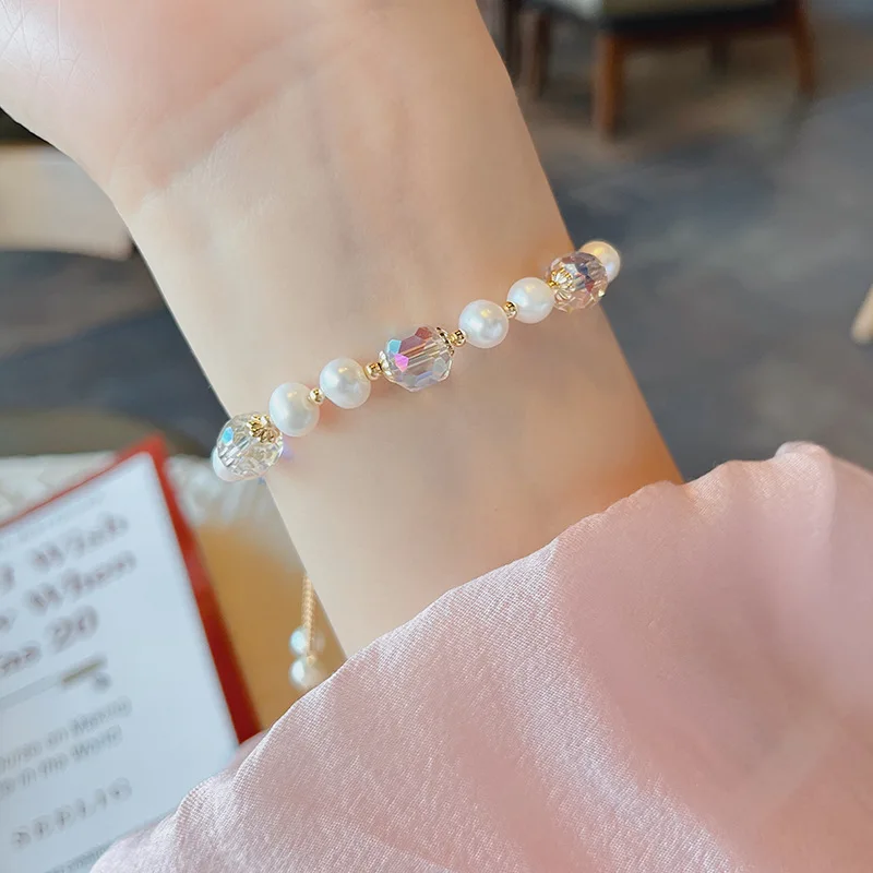Hot Sale High Quality Natural Freshwater Pearl Bracelet Girls Fashion Design Crystal Summer Pearl Bracelet