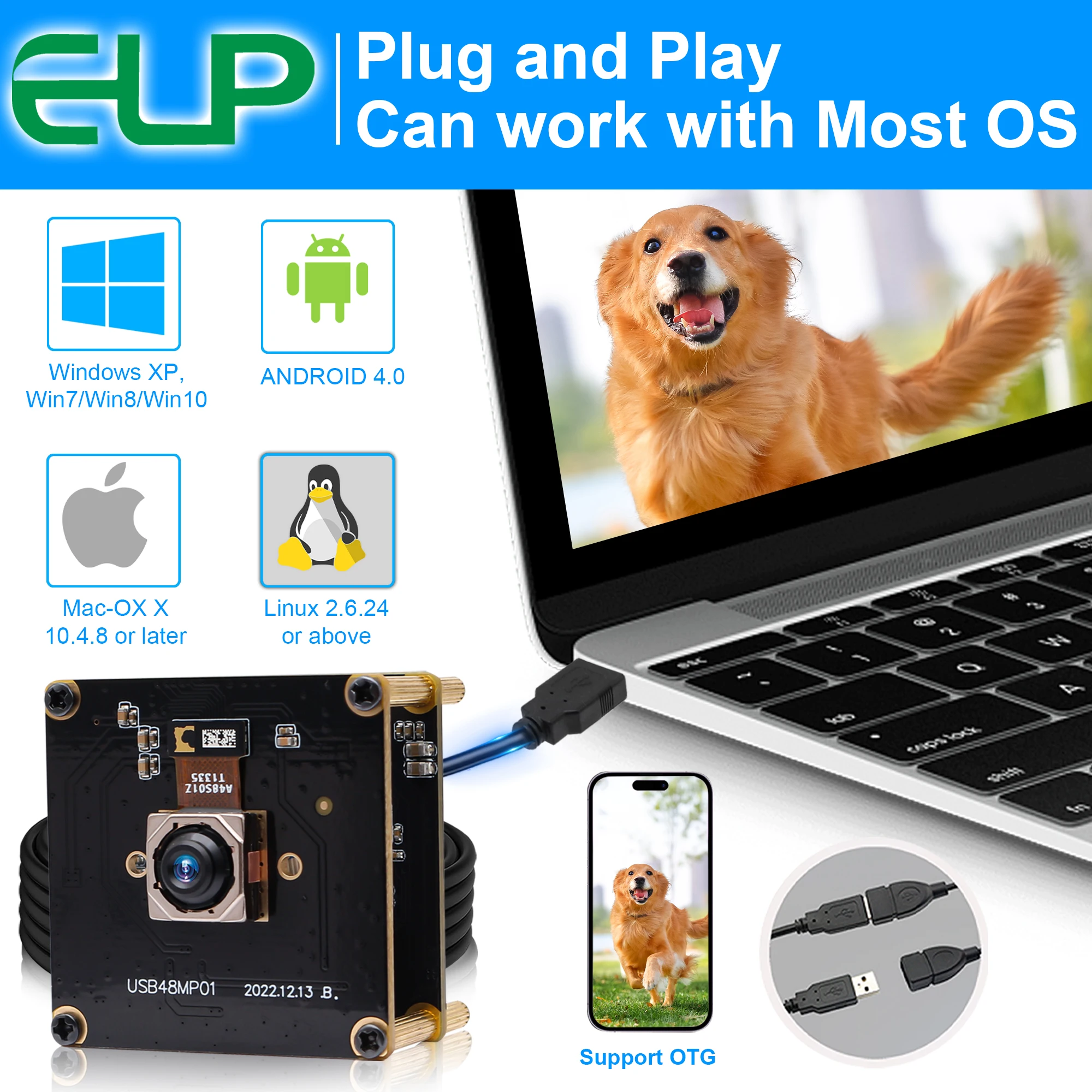 ELP AF USB Camera Module 48MP Ultra HD Autofocus 70 Degree Webcam Module Fast Focus Video Camera for PC Raspberry Pi Jetson Nano