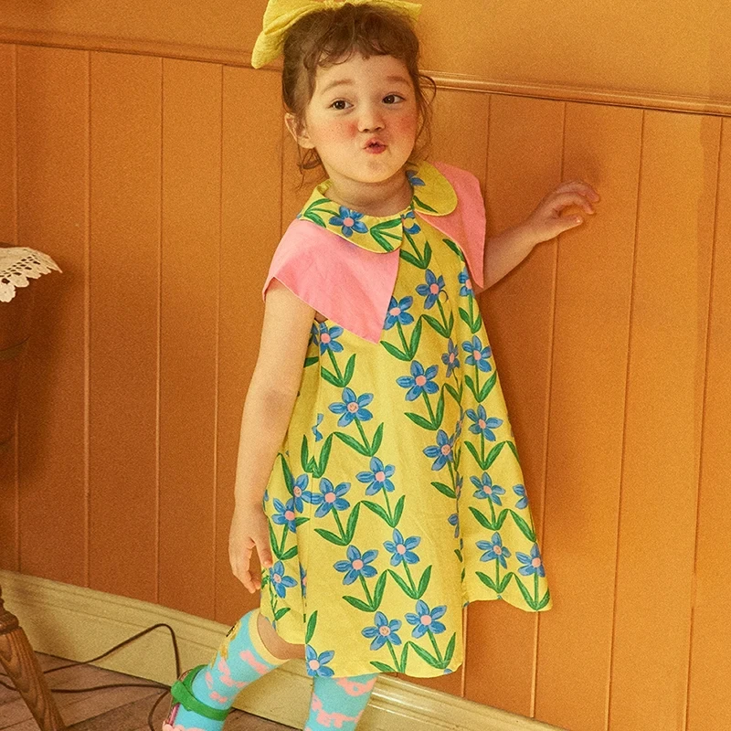 Conyson Bowknot Girl Dress Floral Print Kids Princess Vestidos Clothes Summer Toddler Children Clothing Cotton Infant Dresses