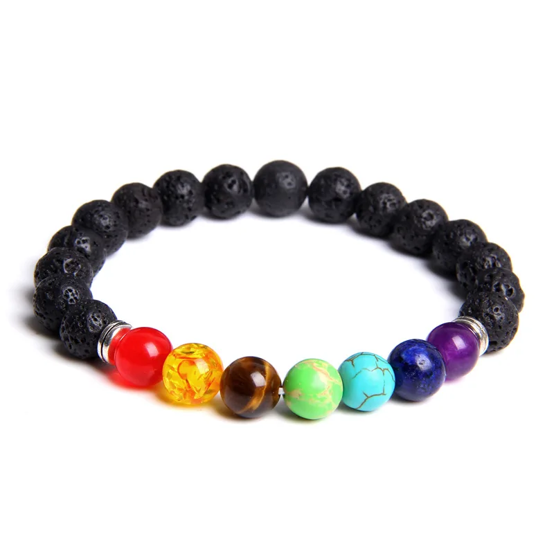 
Beaded Bracelet Natural Healing Balance Beads Yoga Valconic Healing Energy Lava Stone 7 Chakra Diffuser Bracelet 