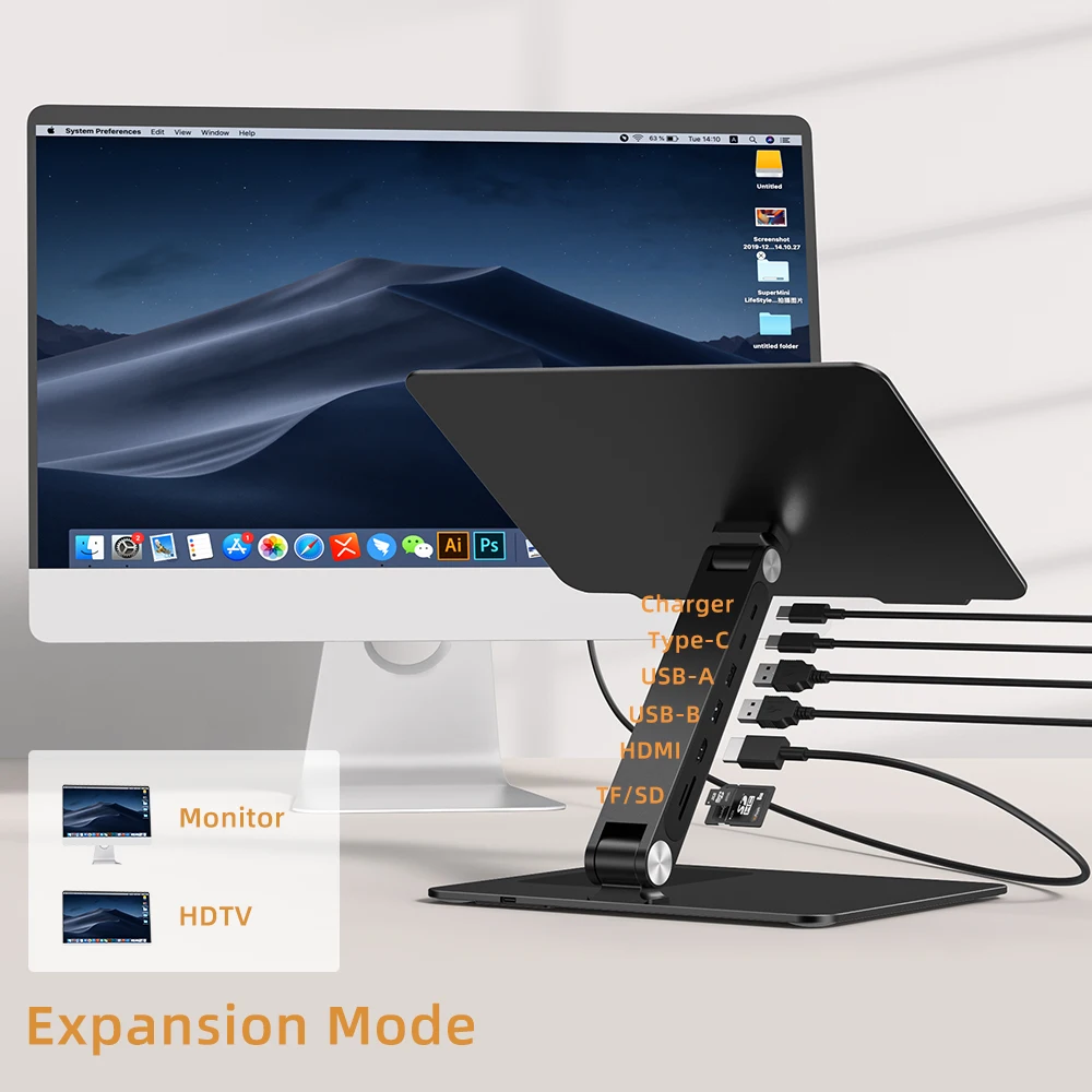 Ergonomic Folding Adjustable Tablet Holder With Wireless Charging Metal Aluminum Laptop Stand With Docking Station