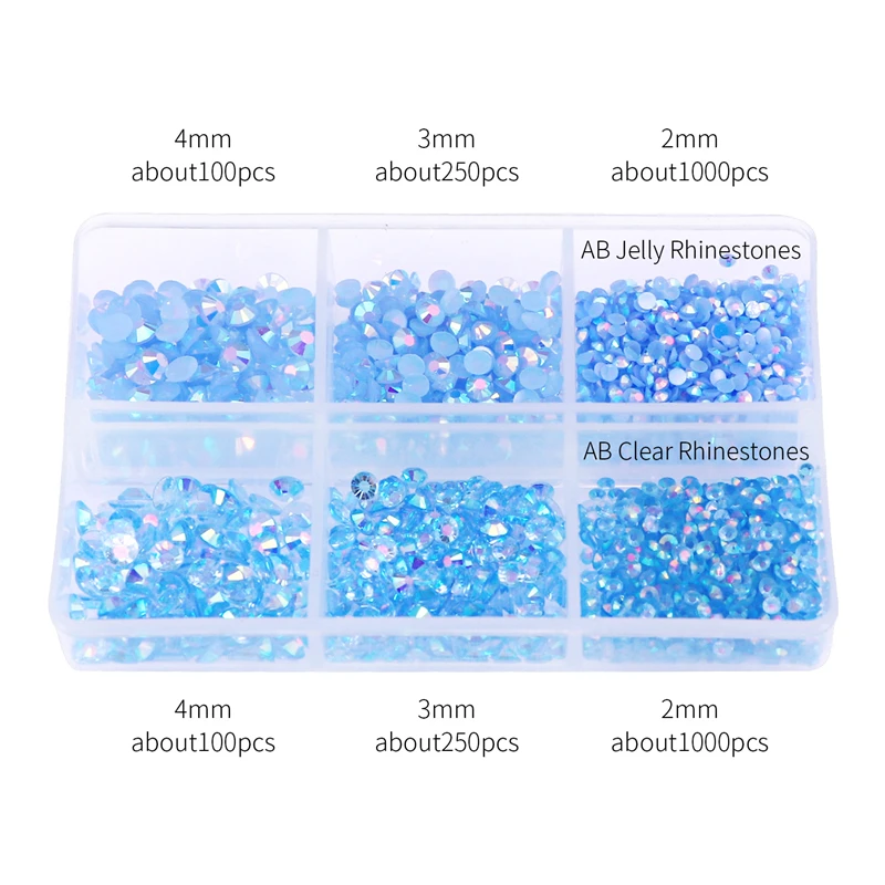 Wholesale 2700pcs/box 6 Grid boxed Nail Diamond Jewelry Flat Back Resin AB Clear Jelly Rhinestones For Cup Shoes Decoration