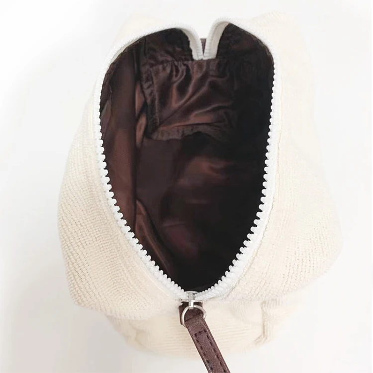 Eco friendly white RPET terry cloth makeup bags sustainable towel cosmetic pouch for women