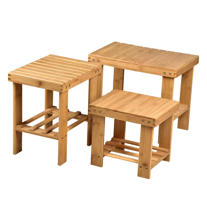 Home Living 3 Tier Design Storage Shoes Rack Bamboo Wooden Shoes Rack Bench for Entryways