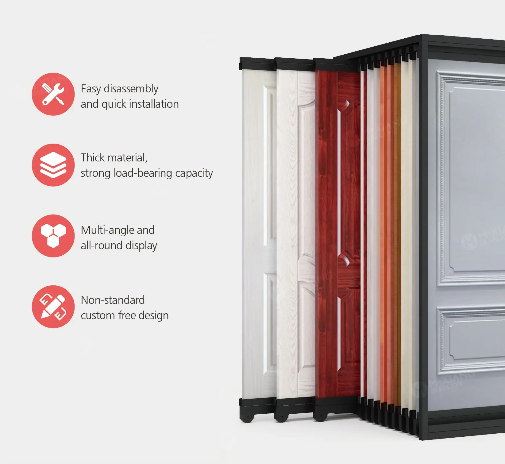 Modern Design Push Pull Doors Solid Wood Bedroom Kitchen Gate Product Aluminum Wood Door Display Stand