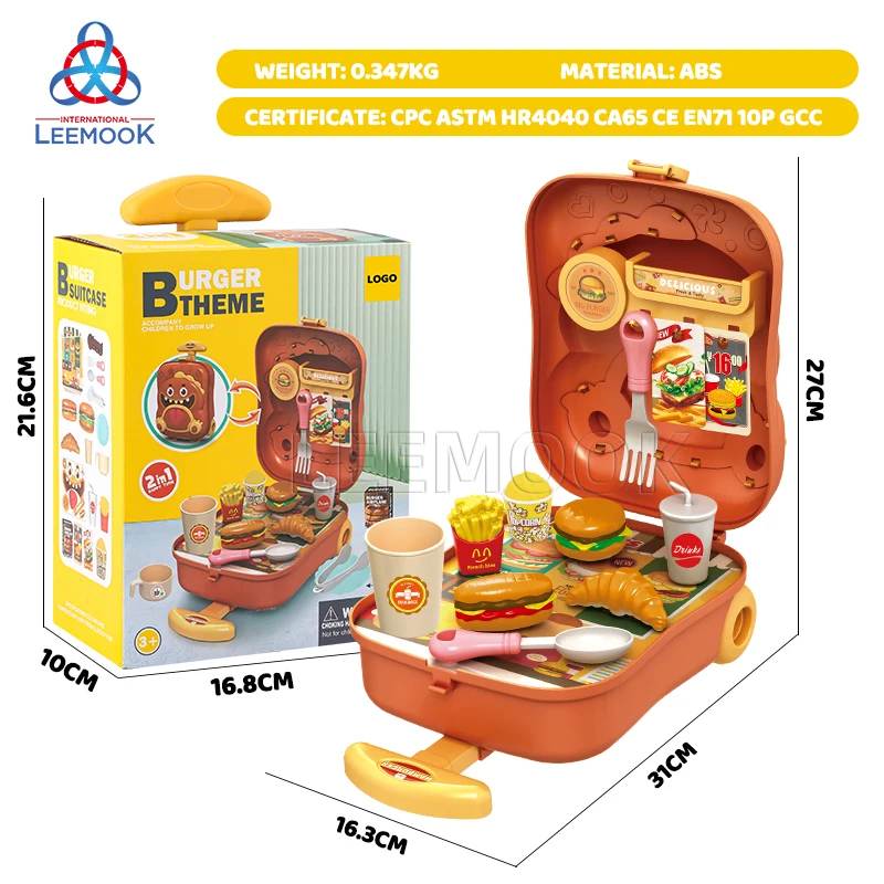 Leemook 2 In 1 Kids Pretend Play Toy Plastic Hamburger Fries Playhouse Toys Kitchen Kit