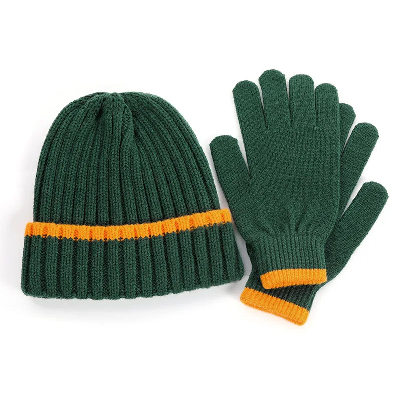 Wholesale Luxury Soft Knit beanie glove Set Winter Custom Women 100% Wool Gloves Warm Beanie Hats