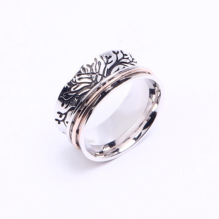 925 sterling silver never fade double color wide band life tree spinner ring