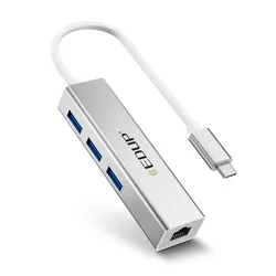 EDUP 10/100/1000Mbps 3 Ports USB 3.0 Type C to Rj45 Gigabit Ethernet Adapter for MacBook Laptop Computer Accessories