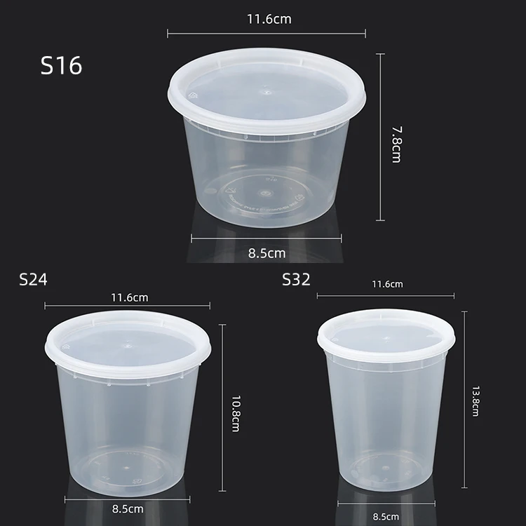 Restaurant round plastic food storage container packing sauce cup bowl  with lids leak-proof disposable food container box