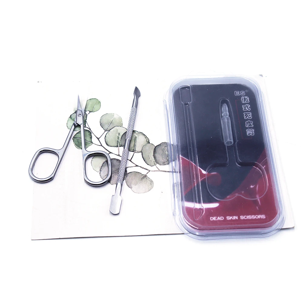 Stainless Steel Dead Skin Nail Clean Manicure tools cuticle pusher 2-sided cuticle scissors Manicure tools