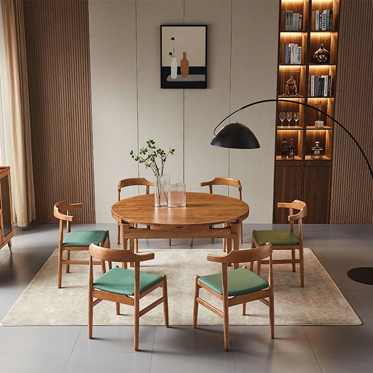 Wholesale eco friendly home furniture italian large foldable dining table extendable solid wood circle table