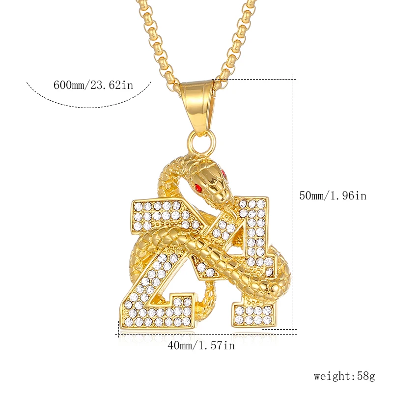 Jewelry Zircon Arabic Number Necklace Hips Hops Punk Full Rhinestone Crystal Coiled snake Number Stainless Steel Necklace