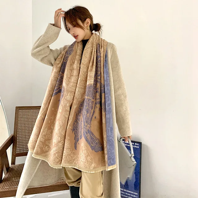 Winter Design Decoration Thick Foulard Warm Blanket Carriage Pashmina Scarf Women Shawl