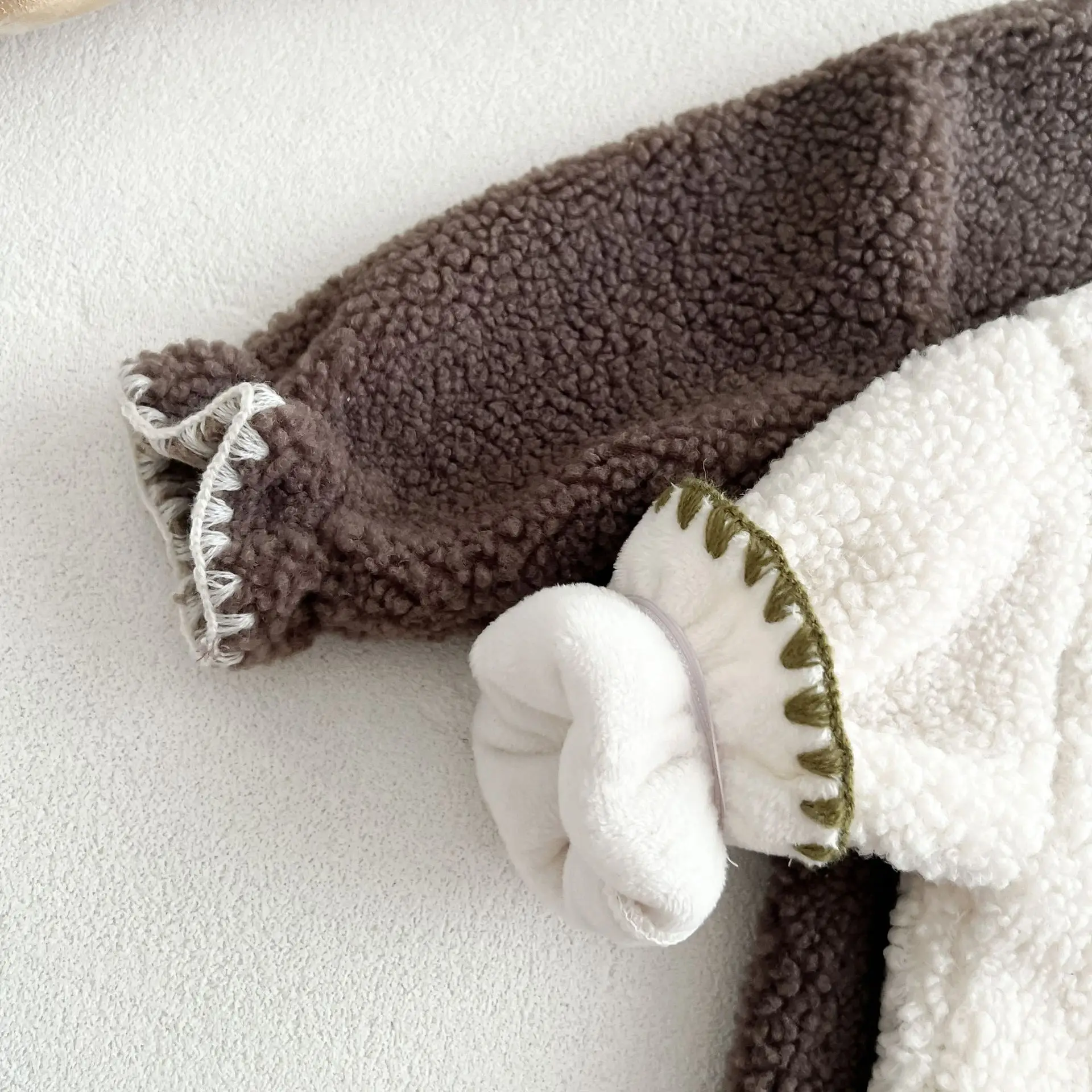 Autumn Winter Newborn Infant Toddler Unisex Plush Fleeced Warm Thicken Long Sleeve Clothes Baby Jumpsuit