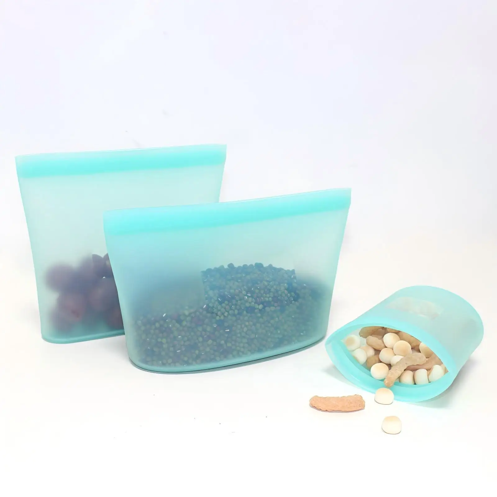 Custom Portable Food Grade Keep Fresh Container Pouch Travel Vacuum Storage Bags Set Reusable Silicone Food Bag For Packing Food