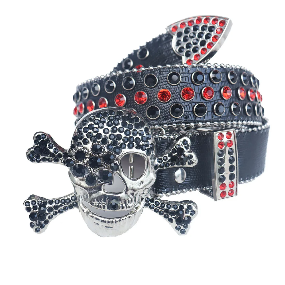 New Western Skull Cowboy Bling BB PU Leather Custom Belts Silver Alloy Buckle Wide For Adults and Girls