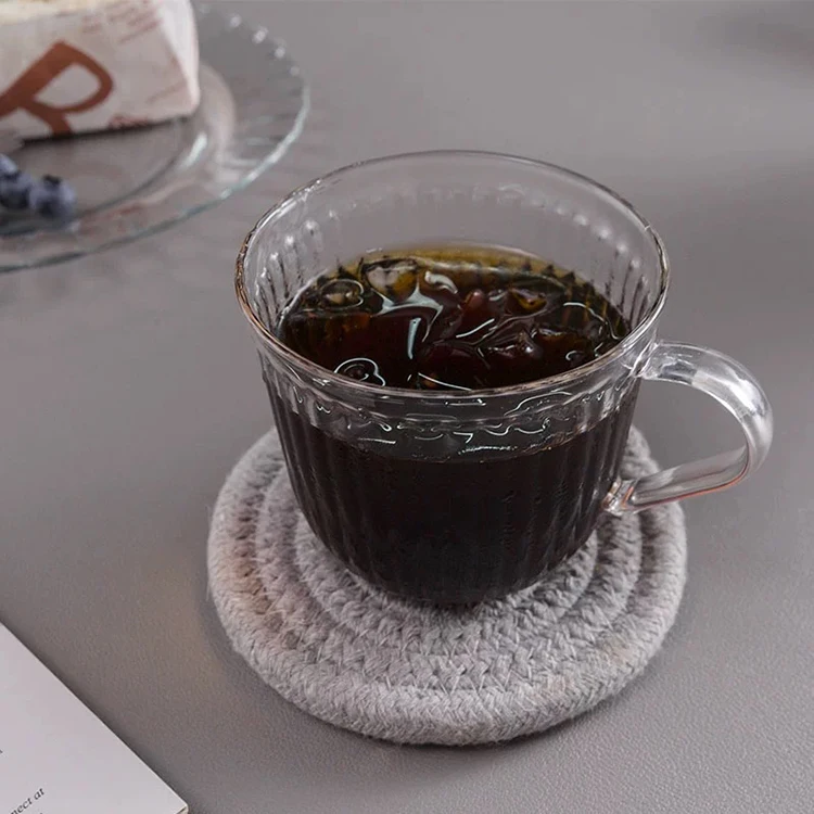 New Design 280ml Handmade Coffee Glass Cup Wave Ripple Stripe Line Glass Cup Mug For Coffee