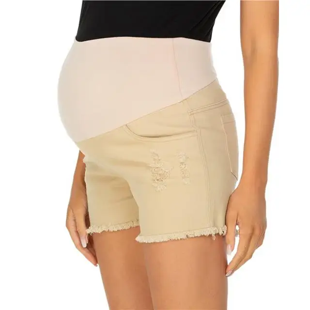 China Manufacturer Elastic Waist Women Ripped Denim Workout Maternity Shorts