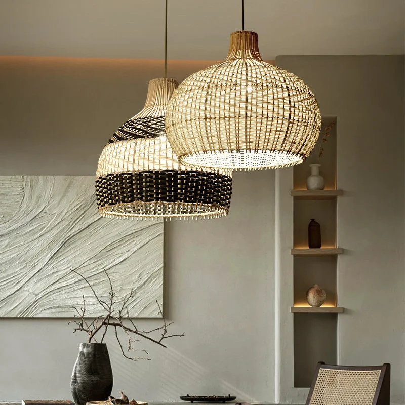 Handmade Art Pendant Lamp for Living Room Restaurant Kitchen Hanging Lamp Home Decor Rattan Chandelier