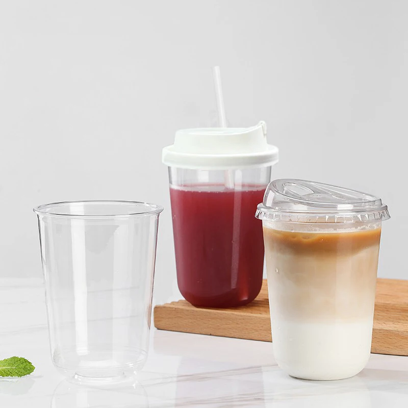 Hot Sale Wholesale 12oz 16oz 22oz Plastic Coffee Juice U shape Cups Clear Disposable Plastic U Cup With Lids