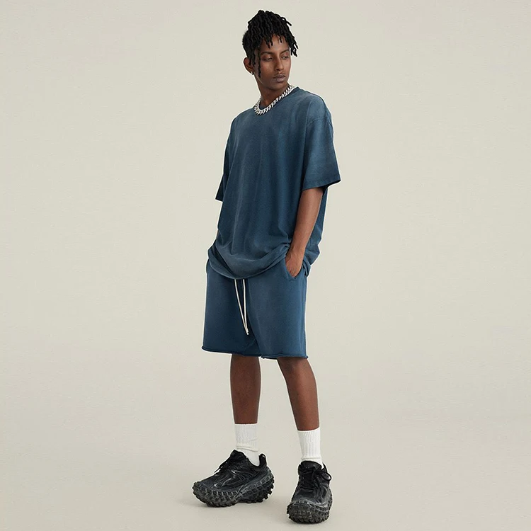 Luxury 320 gsm 350gsm custom heavyweight vintage t-shirt and pant sets acid washed 280 gsm cotton oversized t shirt for men