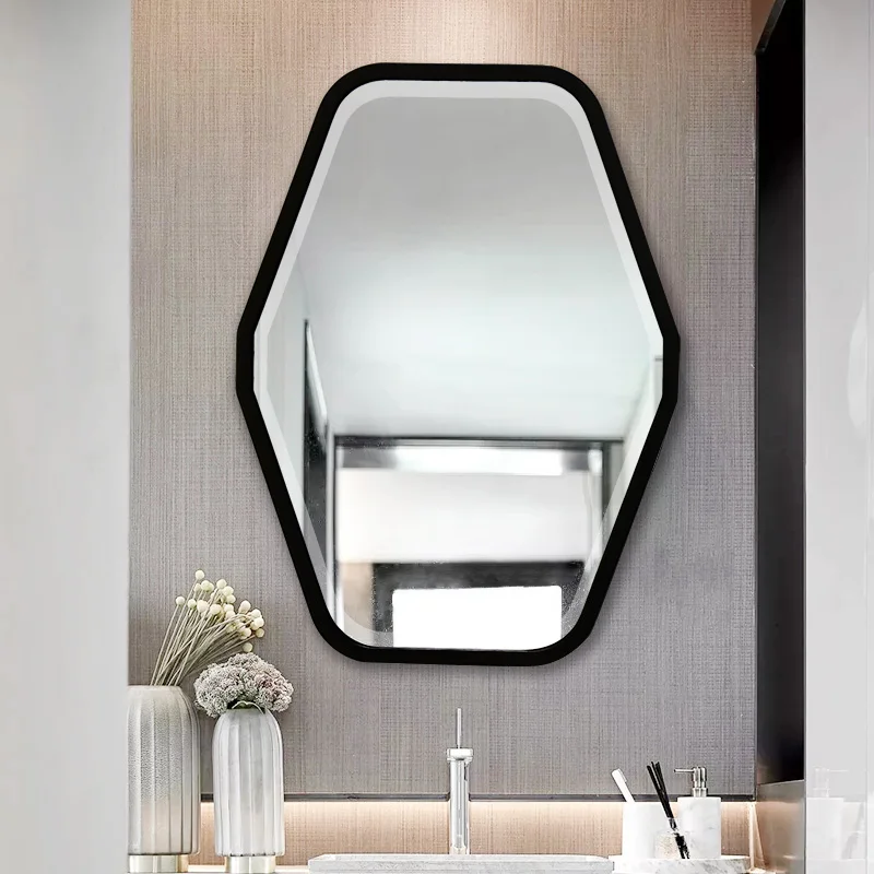 Black Irregular Vanity Wall Smart Backlit Defogger Shatterproof  Intelligent Led Bathroom Mirror