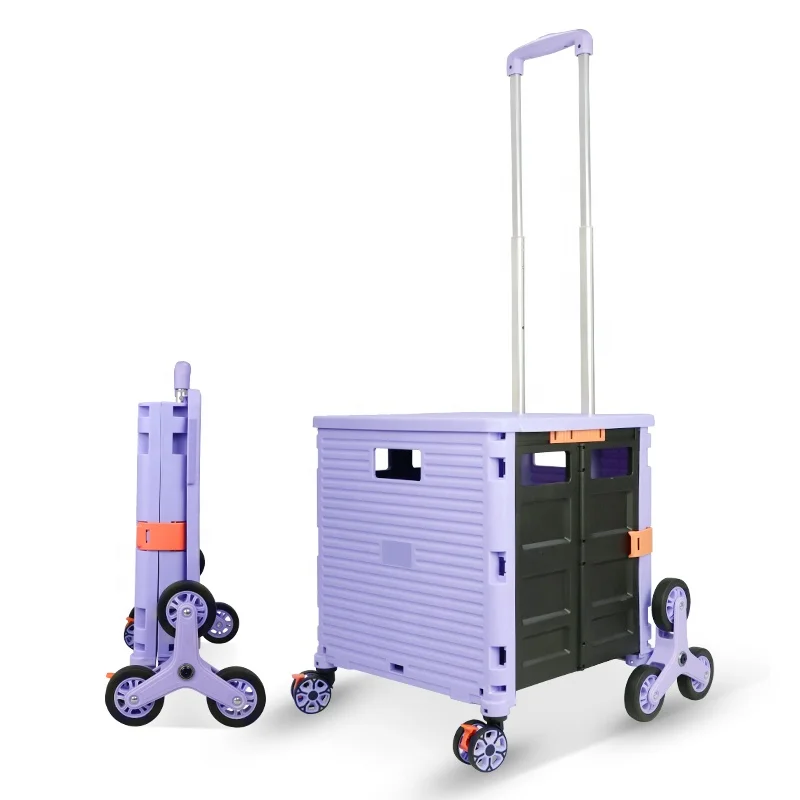 Baoyu Factory Direct Sale High Quality Plastic Folding Shopping Trolley Utility Cart with Climbing Stairs Wheels