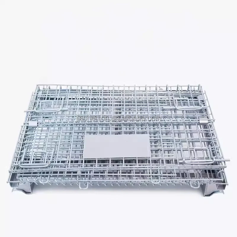 Foldable Warehouse Bulk Stacking Wire Rolling Collapsible Wire Mesh Metal Storage Cage