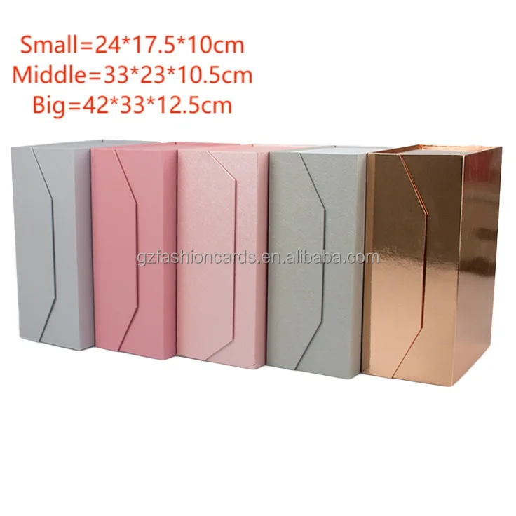 In stock black white pink gold color rigid flat magnetic folding gift box for gift pack