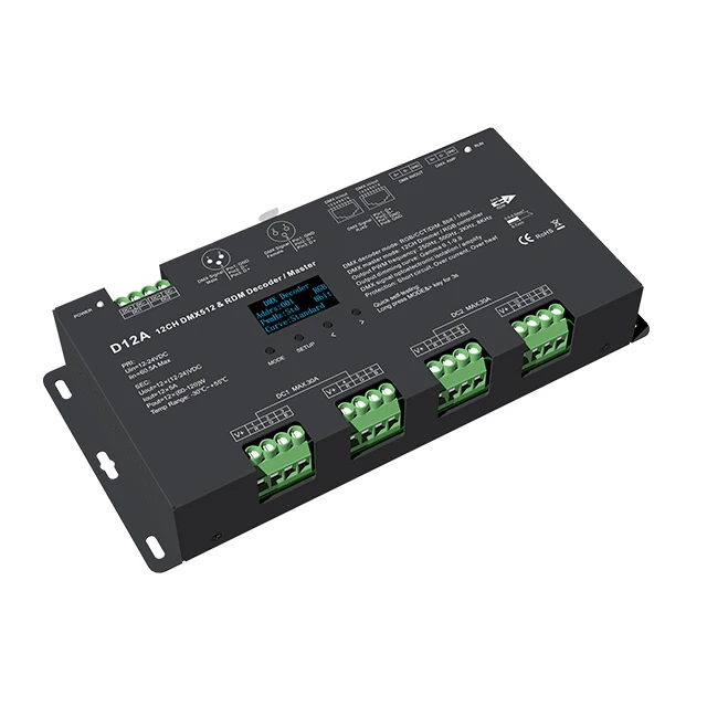 D12A 12 канал постоянного напряжения DMX512 & RDM декодер RJ45 светодиодный dmx 512 главный OLED контроллер экрана для DIM/CCT/RGB свет