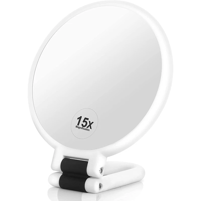 Double Side Hand Held Mirror Magnifying Makeup Handheld Mirror Foldable Handle Portable Travel Makeup Hand Mirror for Women