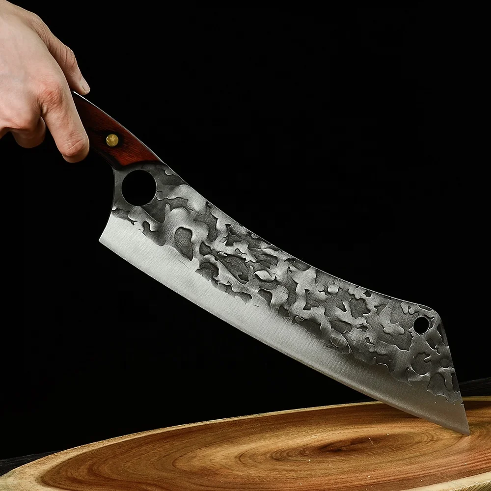 Factory Dropshipping High Carbon Steel 12.5 Inch Long Chef Knife Forged Vegetable Cooking Cleaver Cutting Slicer Meat Knife Tool