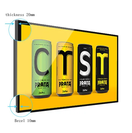 Super Slim 20mm & 10mm Bezel High Bright 27 Inch Monitor LED LCD Advertising Menu Board Signage Display with Metal Casing