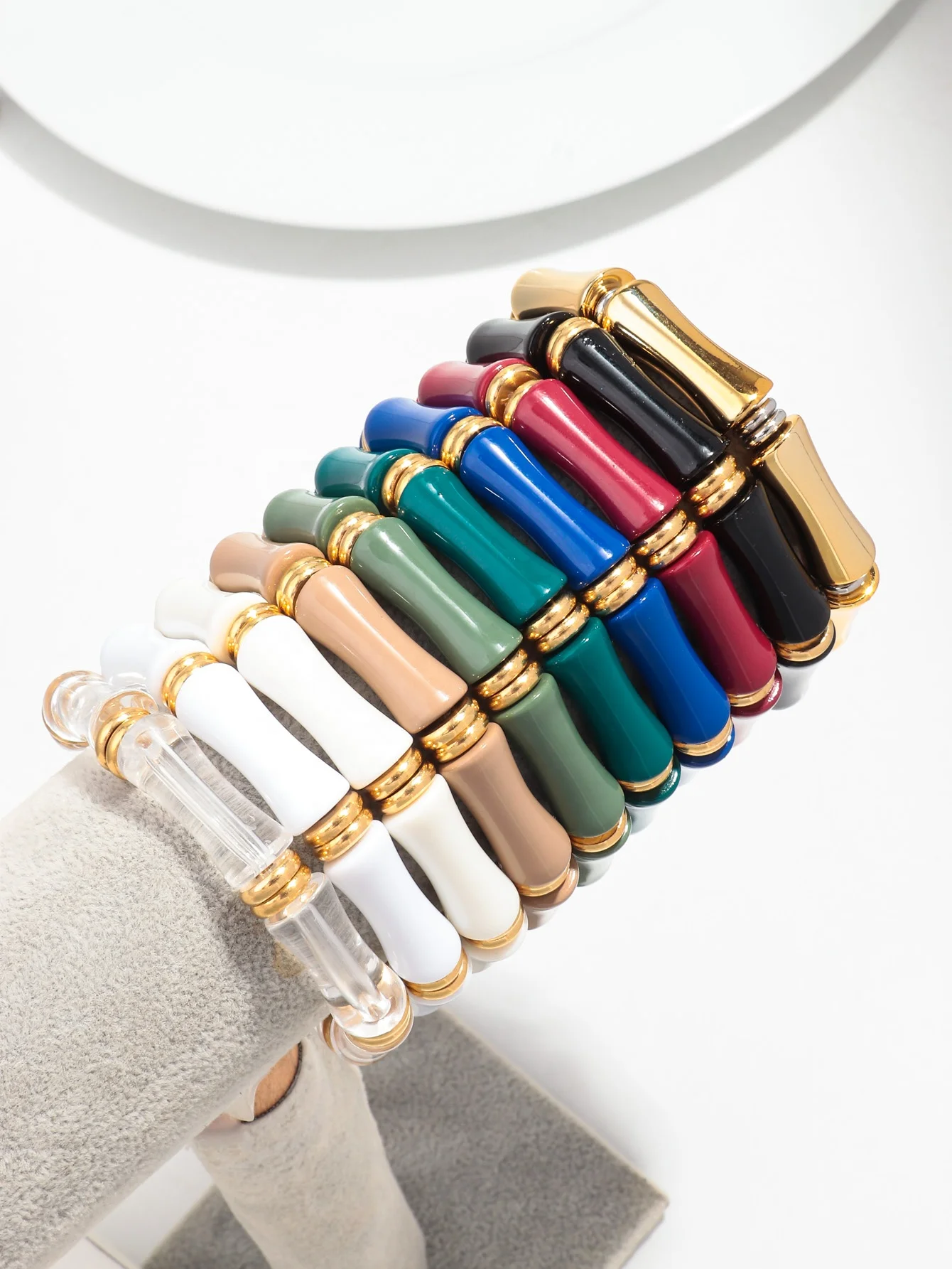 Popular New DIY Resin Bangles Bracelet Jewelry High Quality Brass Spacer Chunky Colored Bamboo Beads Acrylic Bracelet for Women