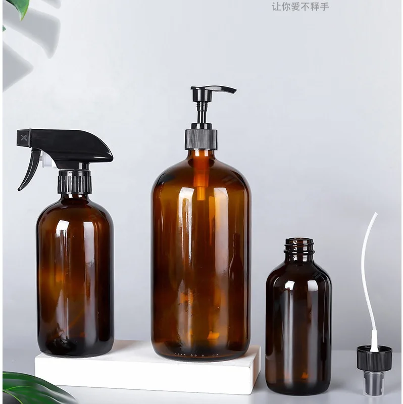 120 ml / 4 oz Amber Boston Round Glass Tincture Bottle with Mini Trigger Spray