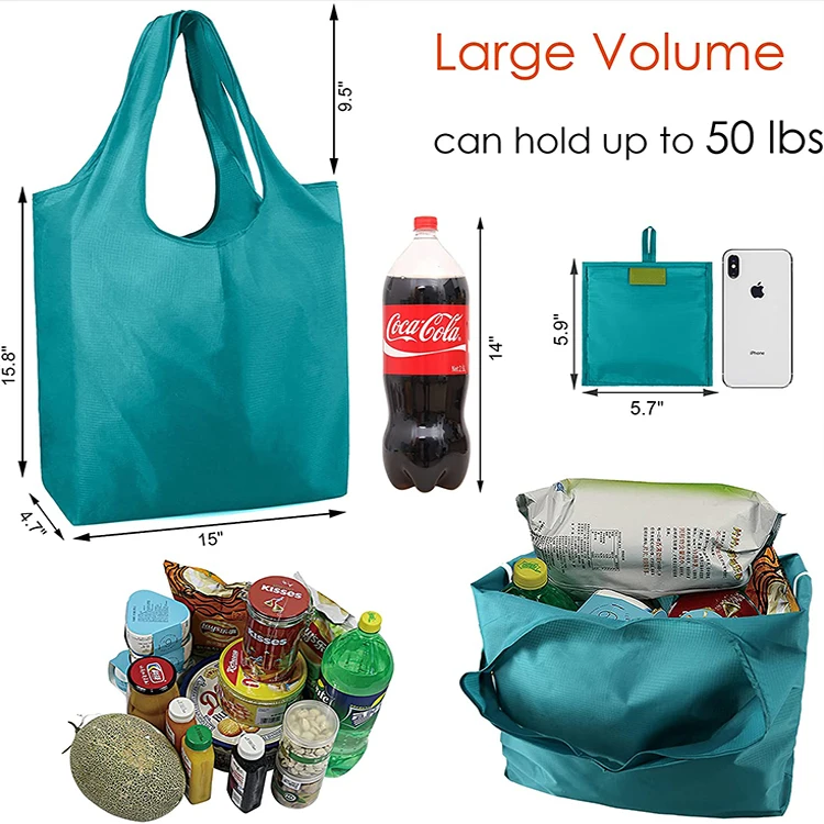 Custom eco recycle nylon foldable grocery tote bag polyester reusable folding shopping bag