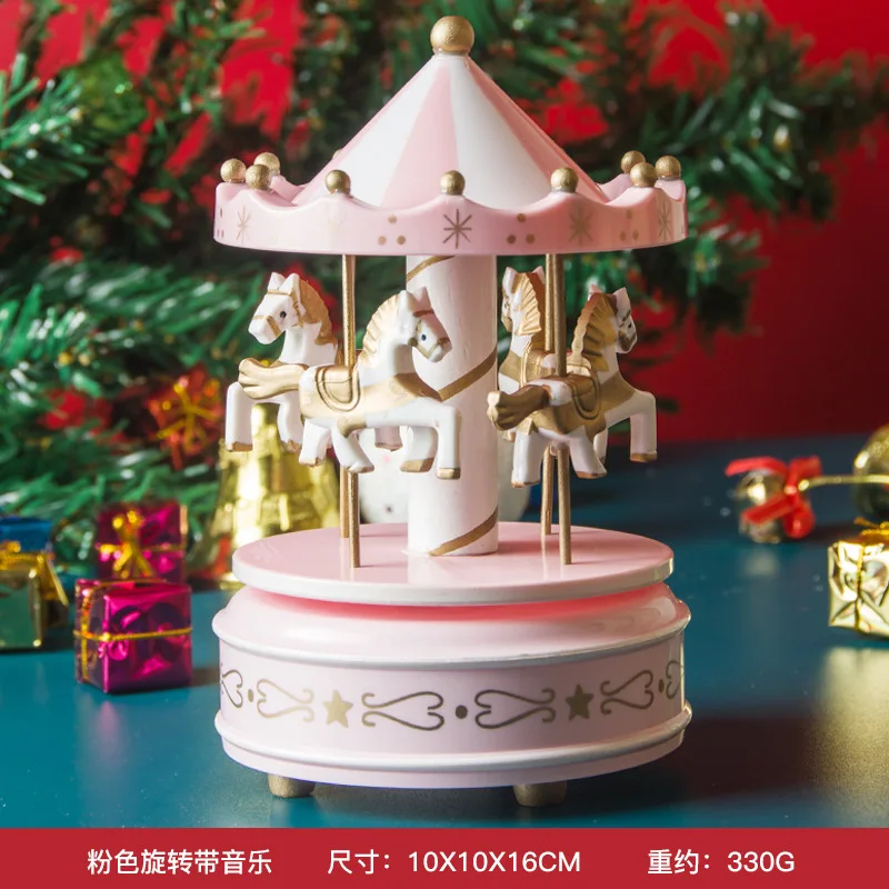 Merry-Go-Round Wooden Music Box Creative Home Decorations for Children Christmas & Birthday Presents Made of Wood