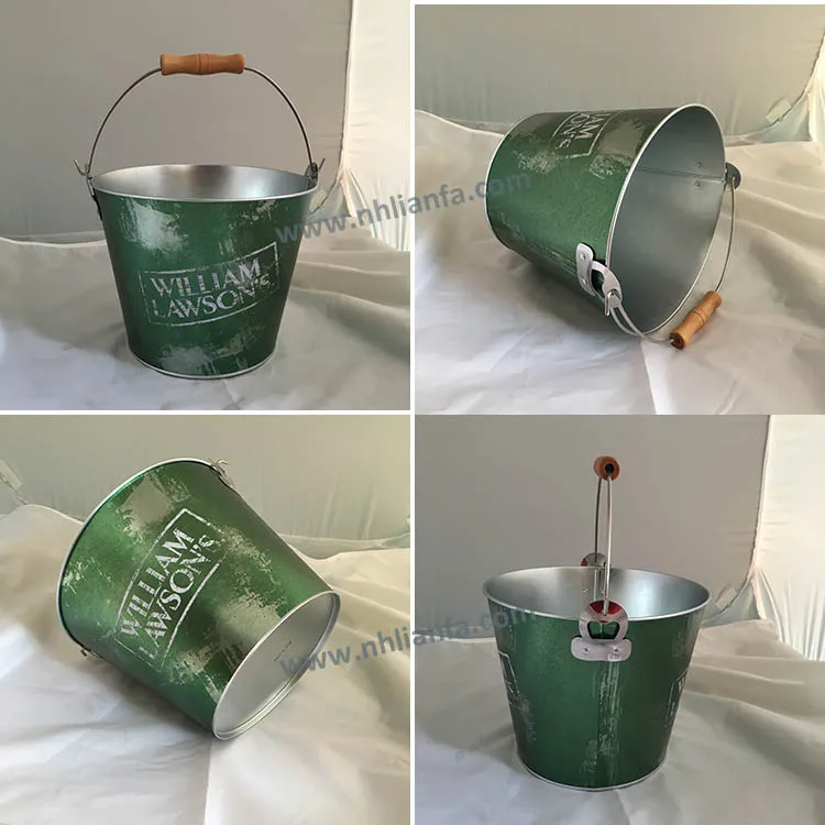 Round Shape and Logo Printed Tin Metal Ice Bucket
