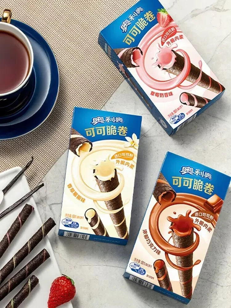 Wholesale Oreo50g Crispy Roll Wafer Exotic Asian snacks Instant food Oreos Biscuits Sweet Cookies for kids