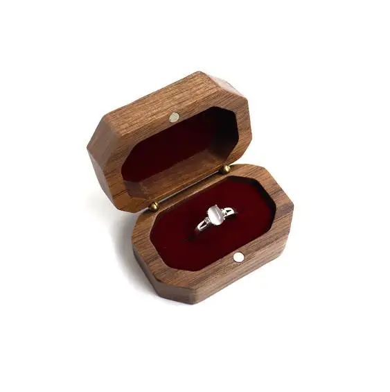 Vintage Wood Ring Package Gift Box Jewelry Hexagon Earrings magnetic gift packing box for ring