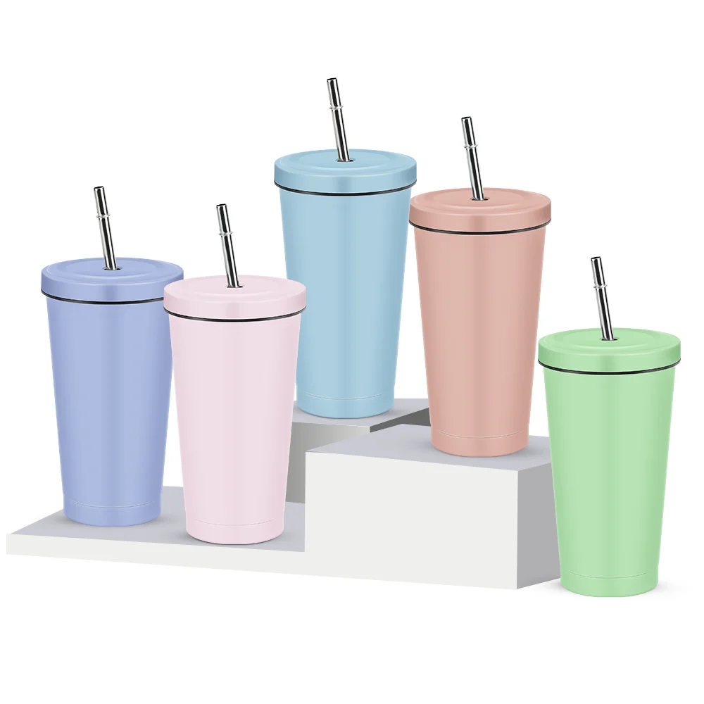Custom Logo 17 oz Double Walled Stainless Steel Sublimation Inusulated Travel Juice Drink Tumbler With Straw