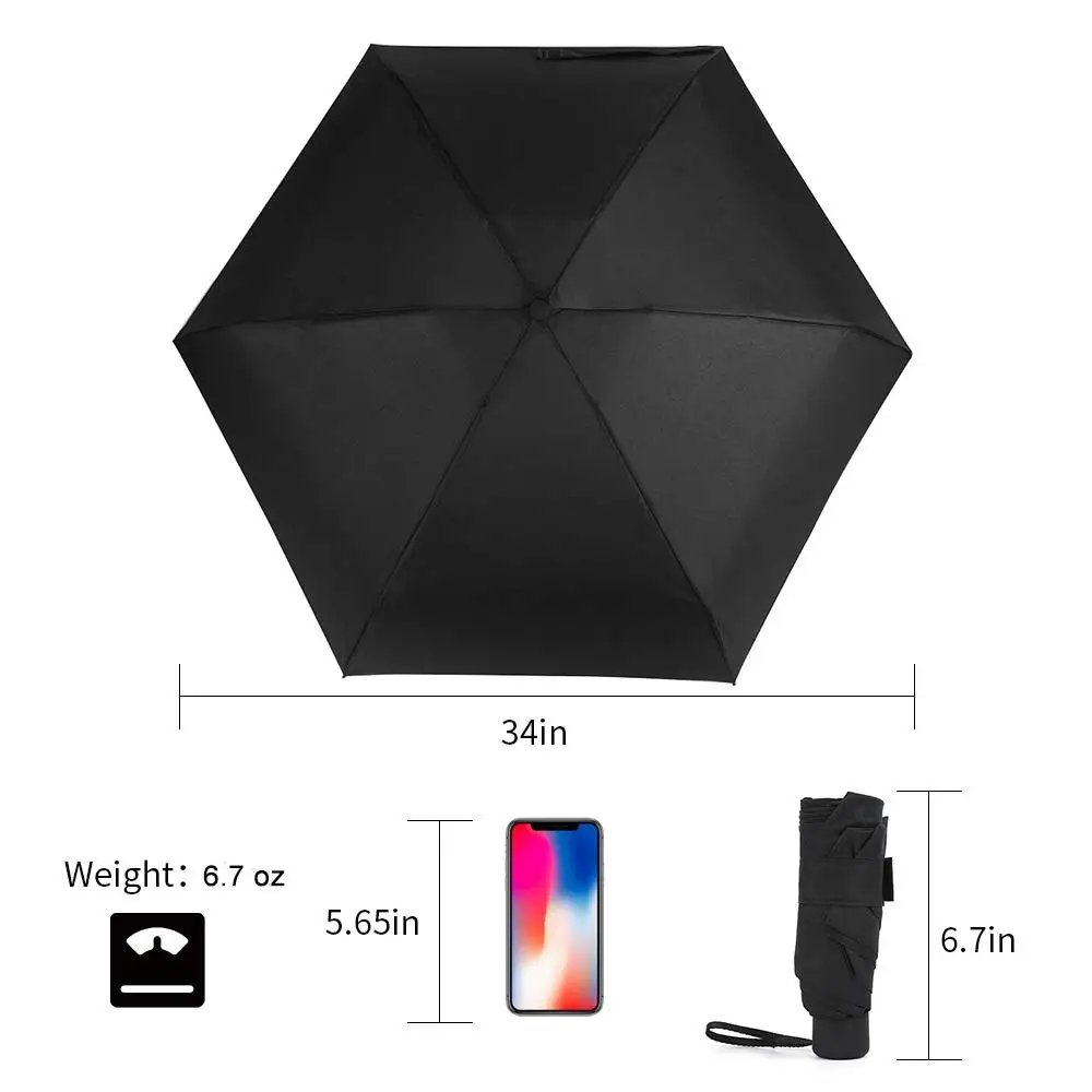paraguas para la lluvia Cheap Custom 5 Fold umbrella Mini Uv Lightweight Pocket Small Black Umbrella With logo