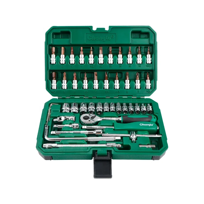 Car Motorcycle Repair46pcs Hand Tools Socket Ratchet Wrench Set Mechanics Tools Set with Carry CaseBox