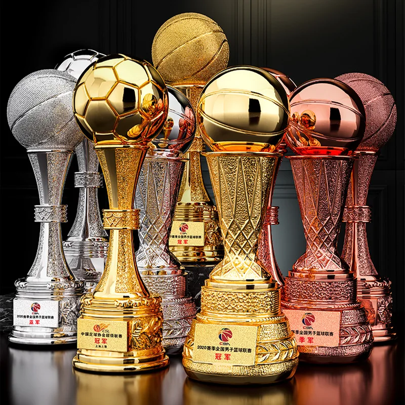 Custom Polyresin Basketball Soccer Football Trophies Silver Copper Golden Championship League Large Trophy Cup