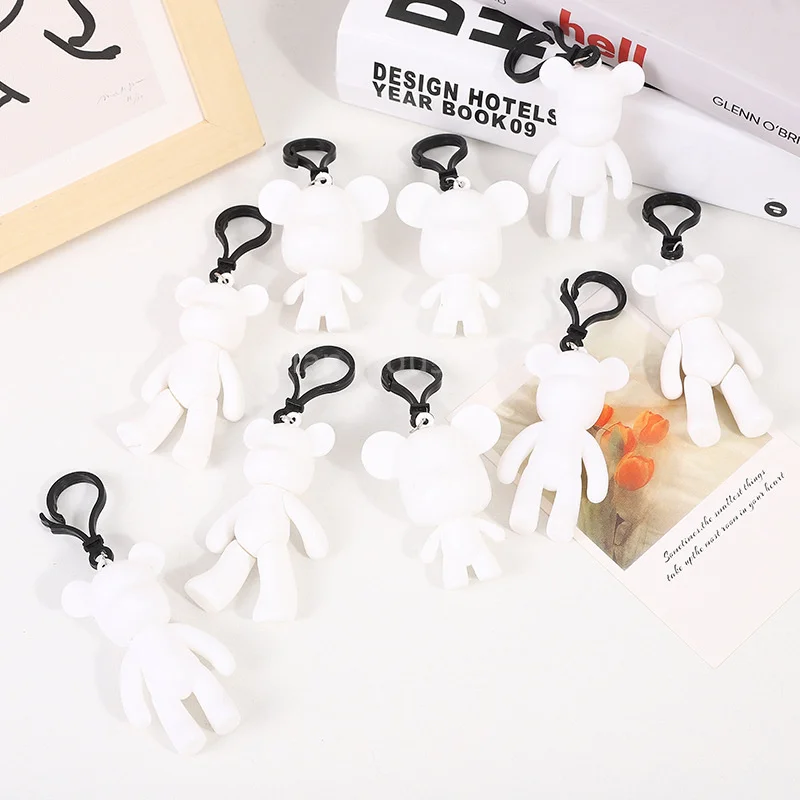 DIY toys plastic 6.5cm 8cm hand and leg movable keychain hand and leg head immovable keychain block bear key chain