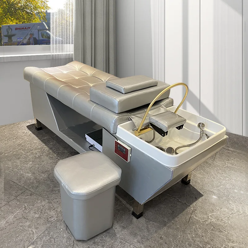 Hot Sale Black Hydraulic Massage Shampoo Chair Bed Salon Shampoo Bowl And Chair With Storage Cabinet