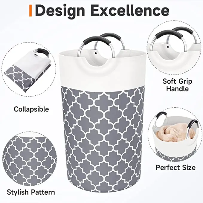 Custom Pattern Large Washing Basket with Extended Handle Waterproof Laundry Hamper Collapsible Laundry Basket